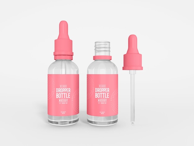 Maqueta de empaque de botella cuentagotas de vidrio
