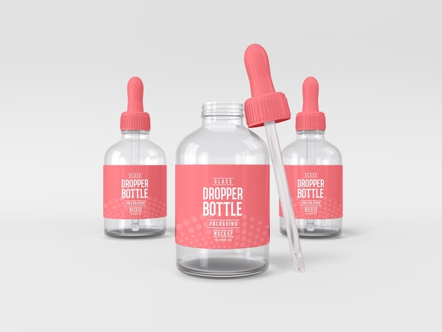 Maqueta de empaque de botella cuentagotas de vidrio