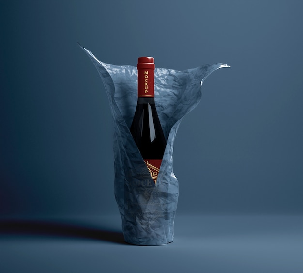 PSD maqueta de empaque de botella de vino mínima