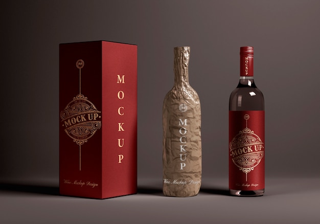 Maqueta de empaque de botella de vino mínima
