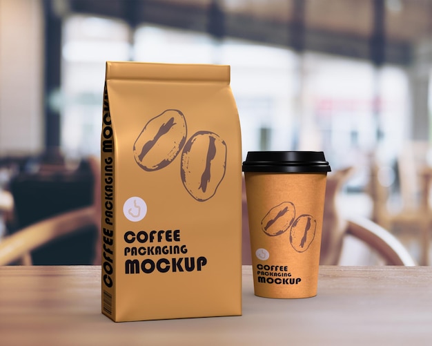 Maqueta de empaque de cafe con un diseno distintivo