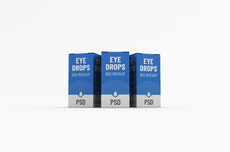 Maqueta de empaque de caja de cuentagotas pequeña para publicidad de gotas para los ojos sobre fondo limpio