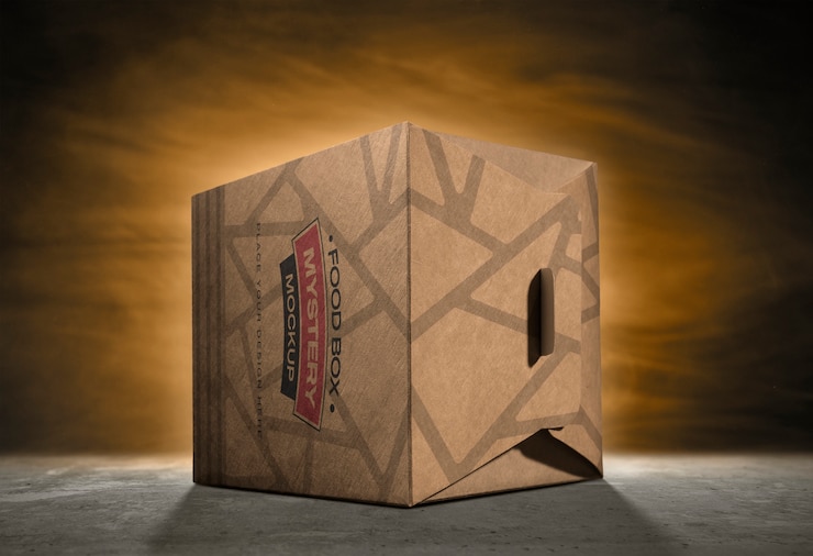 PSD maqueta de empaque de caja misteriosa