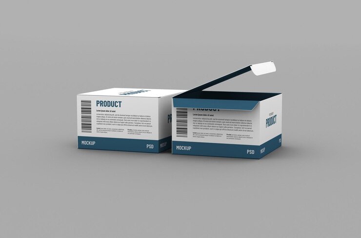 Maqueta de empaque de caja de producto cuadrada abierta para publicidad de marca en un fondo limpio