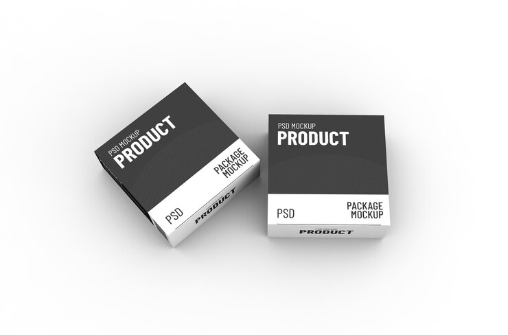 Maqueta de empaque de caja de producto cuadrado para publicidad de marca en un fondo limpio