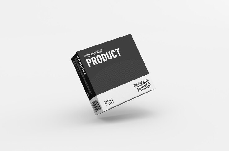 Maqueta de empaque de caja de producto cuadrado para publicidad de marca en un fondo limpio