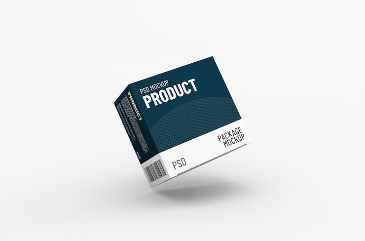 Maqueta de empaque de caja de producto cuadrado para publicidad de marca en un fondo limpio
