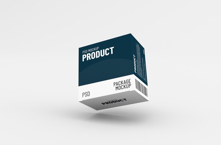 Maqueta de empaque de caja de producto cuadrado para publicidad de marca en un fondo limpio