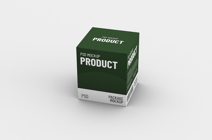 PSD maqueta de empaque de caja de producto cuadrado para publicidad de marca en un fondo limpio