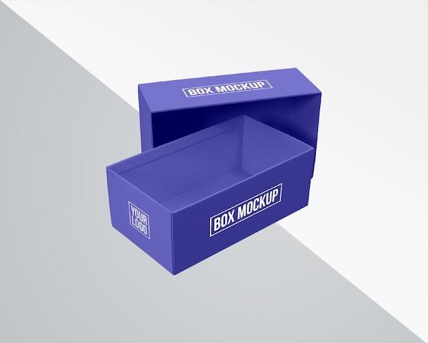 Maqueta de empaque de caja de zapatos realista Maqueta de caja rectangular Maqueta de caja rectangular ancha