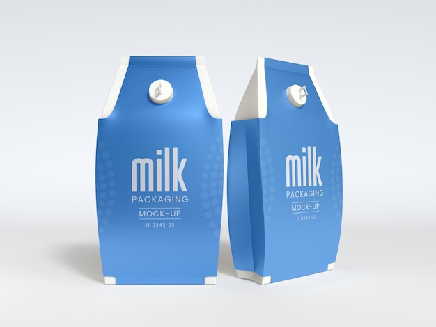 PSD maqueta de empaque de cartón de leche de papel de aluminio brillante