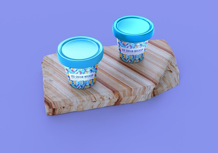 PSD maqueta de empaque de tarro de publicidad de helado realista