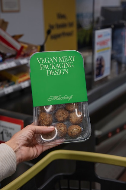 PSD maqueta de envasado de alimentos veganos en un supermercado