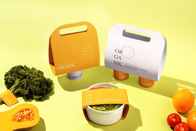 Maqueta de envases de alimentos orgánicos.