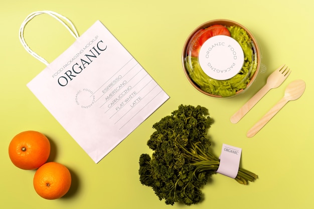 PSD maqueta de envases de alimentos orgánicos.