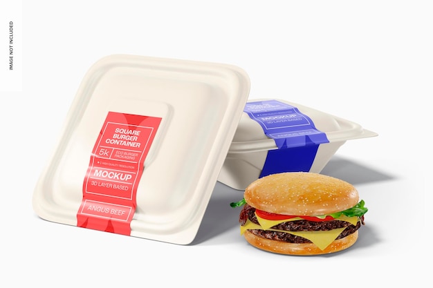 Maqueta de Envases Cuadrados para Hamburguesas, Inclinados