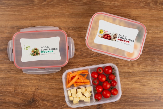 Maqueta de envases de plástico para alimentos.