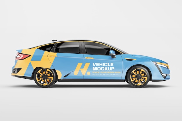 Maqueta de envoltura de automóvil eléctrico renderizada en 3D vista lateral derecha