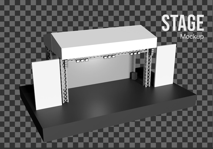 PSD maqueta de escenario de concierto en 3d con relámpagos
