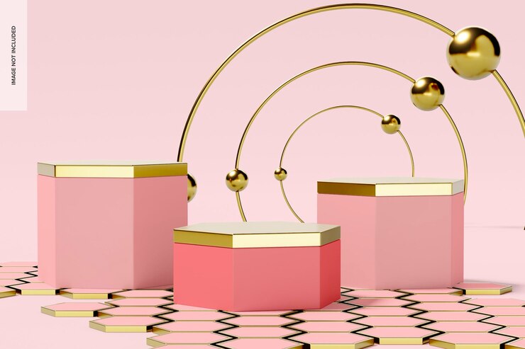 PSD maqueta de escenario rosa hexagonal, vista frontal