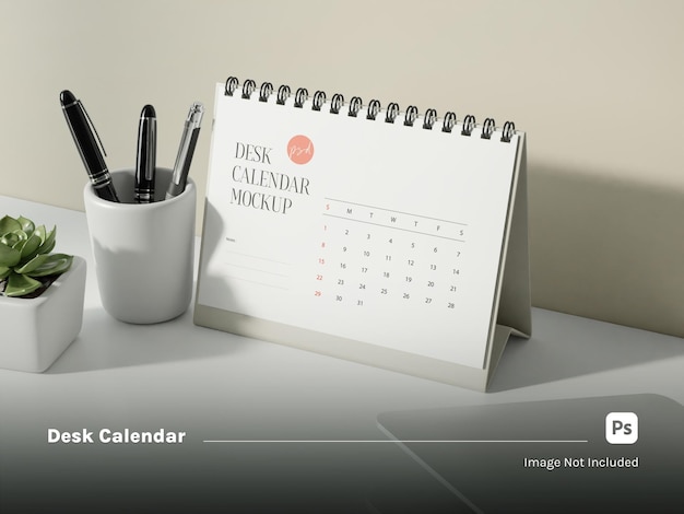 PSD maqueta de escritorio de calendario horizontal estético de tiro lateral con sombra