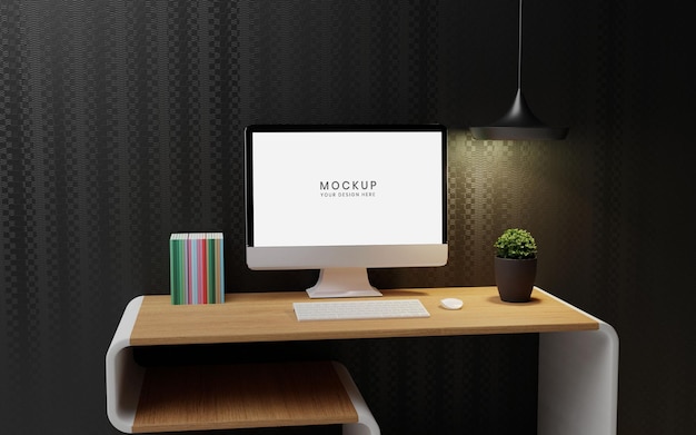 Maqueta de escritorio de computadora en interior moderno