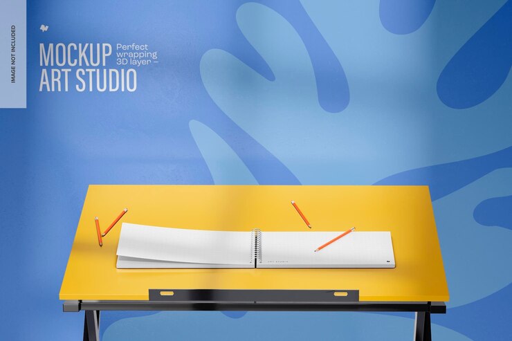 PSD maqueta de escritorio de dibujo artístico, vista frontal