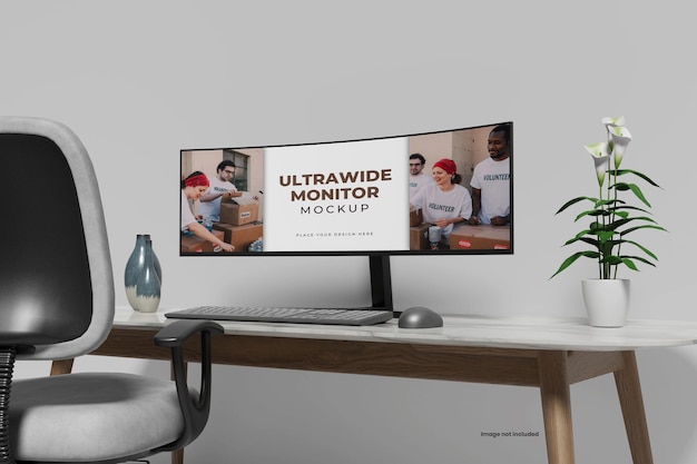 Maqueta de escritorio de monitor ultraancho