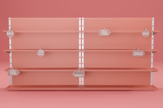 PSD maqueta de estantería para la colocación de productos en la ilustración de renderizado 3d