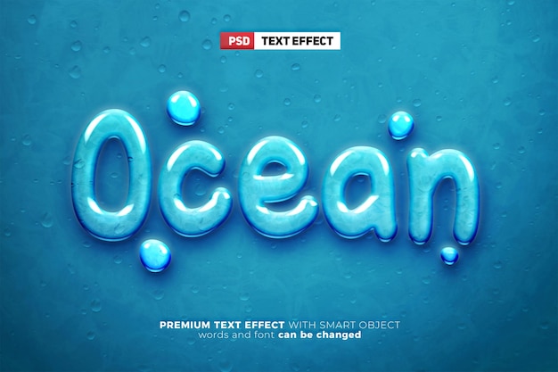 Maqueta de estilo de efecto de texto editable 3d de agua líquida fresca océano azul