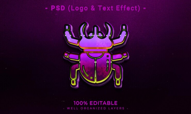 PSD maqueta de estilo de logotipo y efecto de texto editable en 3d con fondo abstracto oscuro