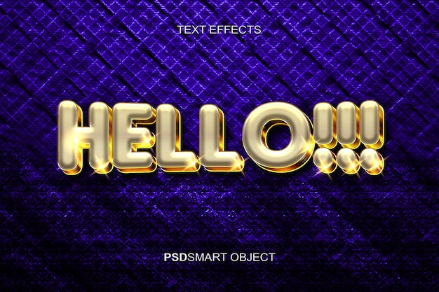 Maqueta de estilo de texto 3d de lujo hello gold