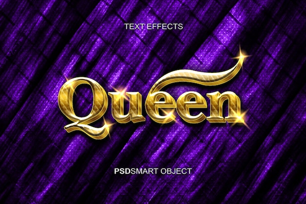 Maqueta de estilo de texto 3d de reina dorada de lujo