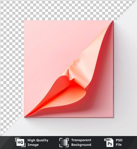 Maqueta de etiqueta adhesiva con papel de esquina plegable sobre rojo y rosa en fondo transparente psd