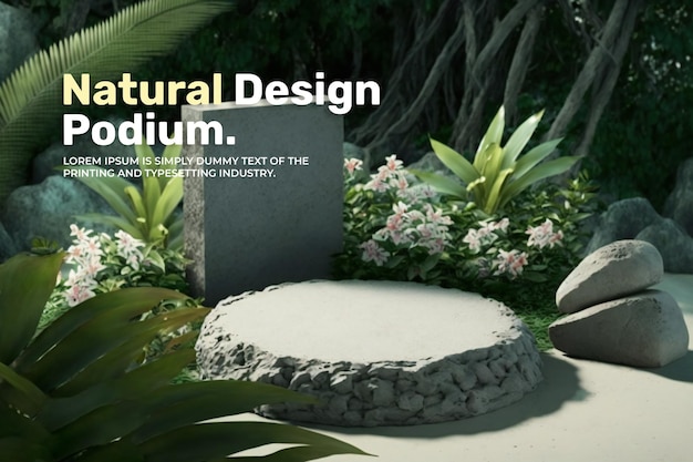 PSD maqueta de exhibición de escenario de podio natural de verano para presentación de producto escena exhibición de producto 3d render