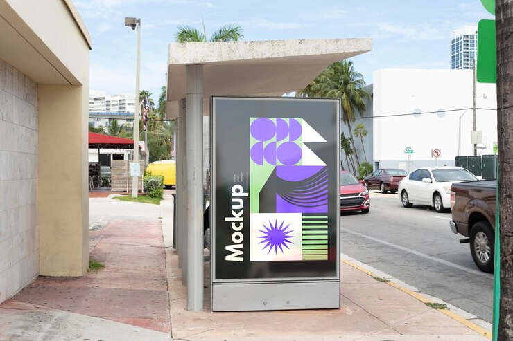 PSD maqueta de exhibición publicitaria al aire libre en miami
