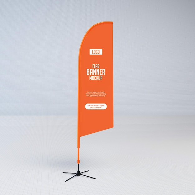 Maqueta de exhibición de soporte de banner pequeño de bandera de plumas