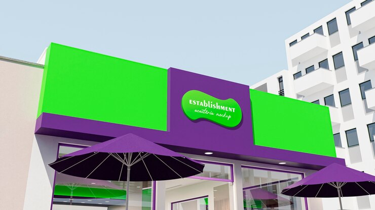 PSD maqueta de fachada de establecimiento comercial de acai