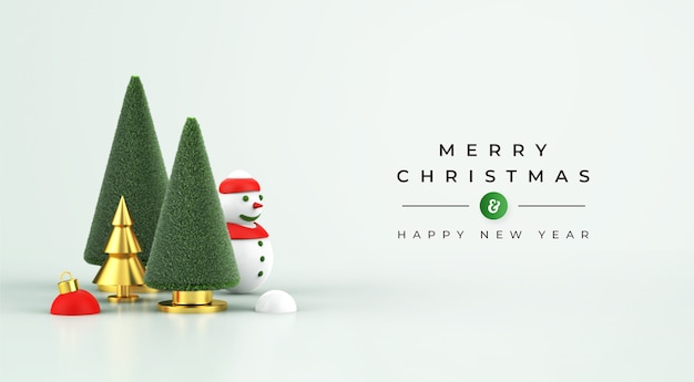Maqueta de feliz navidad y próspero año nuevo con decoración navideña 3d