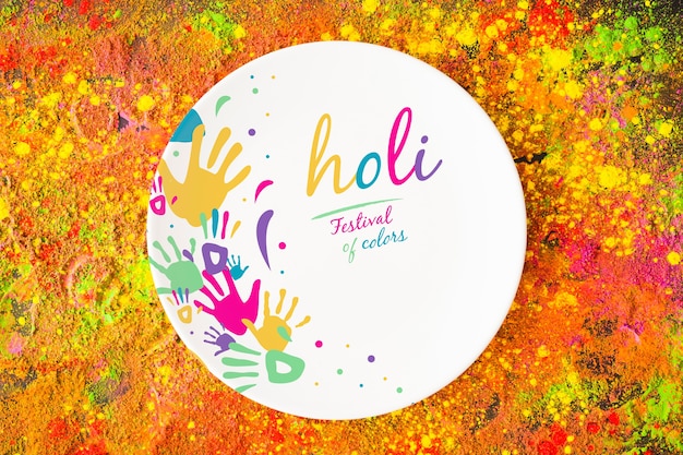 Maqueta del festival de Holi con un plato redondo