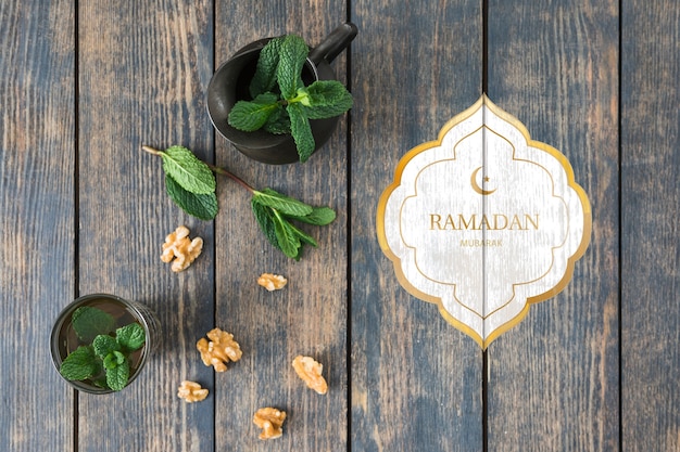 Maqueta flat lay de ramadan para logo