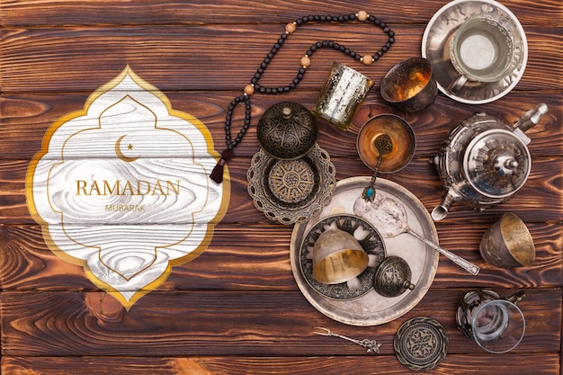 Maqueta flat lay de ramadan para logo