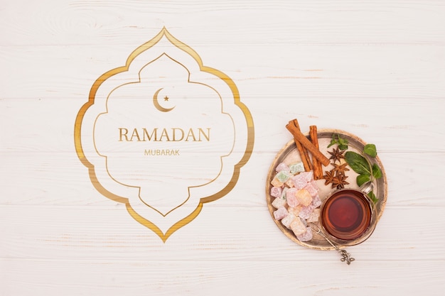 PSD maqueta flat lay de ramadan para logo