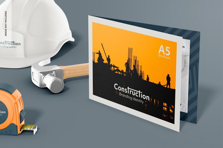 PSD maqueta de folleto a5 business bi-fold vista derecha