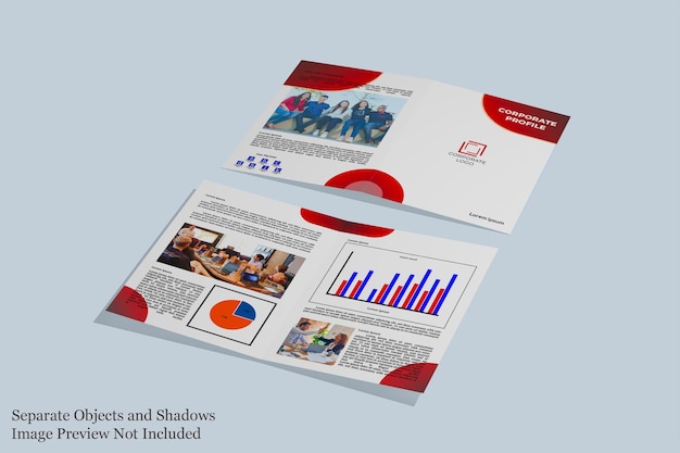 Maqueta de folleto plegable tamaño a4 de perfil corporativo