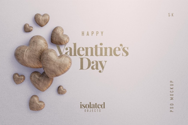 Maqueta de fondo de feliz día de san valentín con escena de vista superior de corazones de amor decorativos