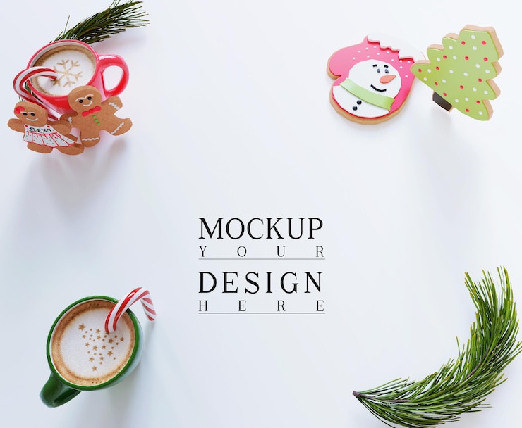 PSD maqueta de fondo de feliz navidad con decoración navideña