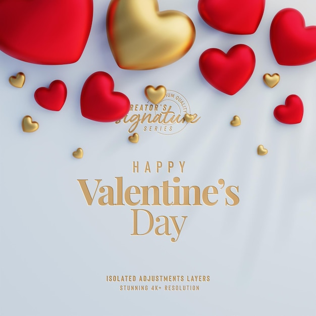 Maqueta de fondo lindo del día de San Valentín con corazones de amor decorativos Escena de vista superior