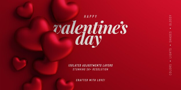 Maqueta de fondo lindo del día de San Valentín con corazones de amor decorativos Escena de vista superior