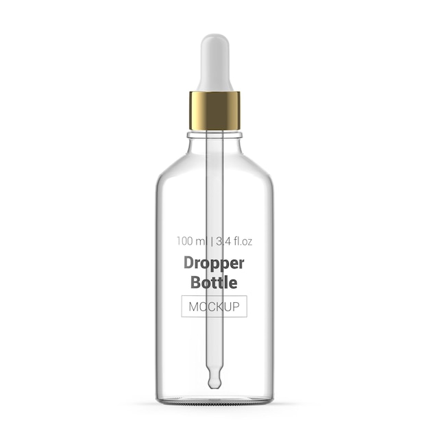 Maqueta de frasco gotero transparente de 100 ml y 3 oz